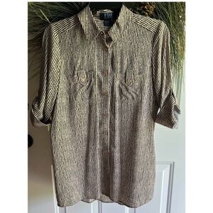 FDJ FRENCH DRESSING JEAN Women Black Beige Stripe Button Front Top Blouse